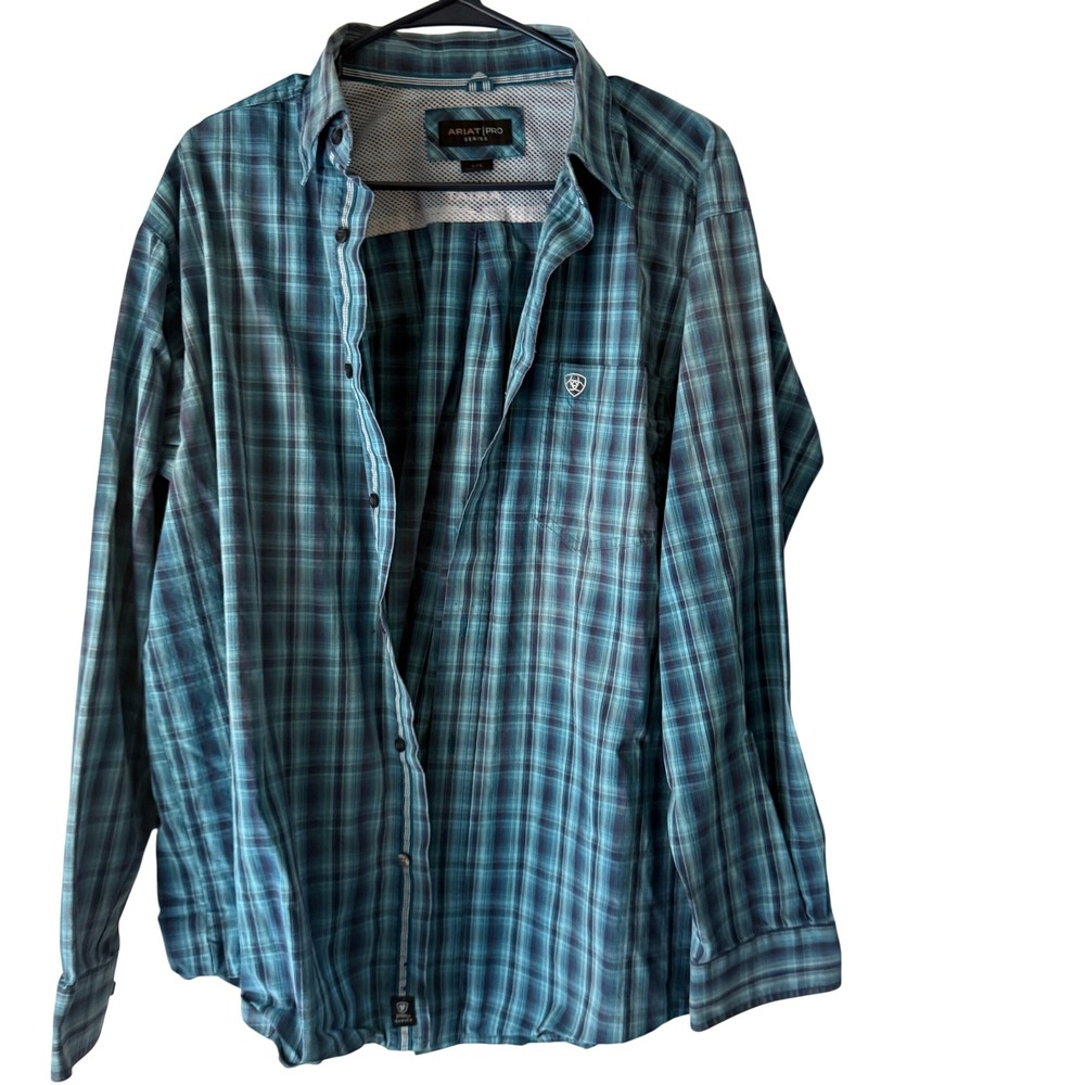Ariat Pro Series Plaid Long Sleeve Button Up‎ Shirt Men's L Western Workwear